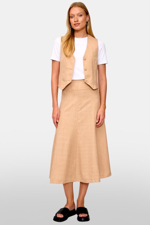 סט ווסט וחצאית קלאסיים מפשתן איטלקי חום